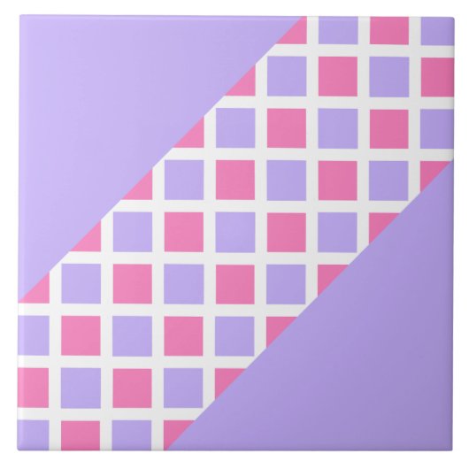 Lila Rosa Schachbrett-Diamant-Muster Fliese (Vorderseite)