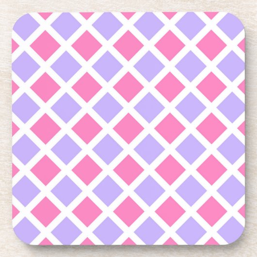 Lila Rosa Schachbrett-Diamant-Muster Getränkeuntersetzer (Vorderseite)