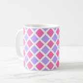 Lila Rosa Schachbrett-Diamant-Muster Kaffeetasse (Vorderseite Links)