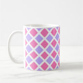 Lila Rosa Schachbrett-Diamant-Muster Kaffeetasse (Links)