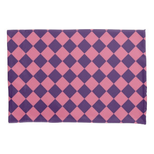 Lila Rosa Schachbrett-Diamant-Muster Kissenbezug