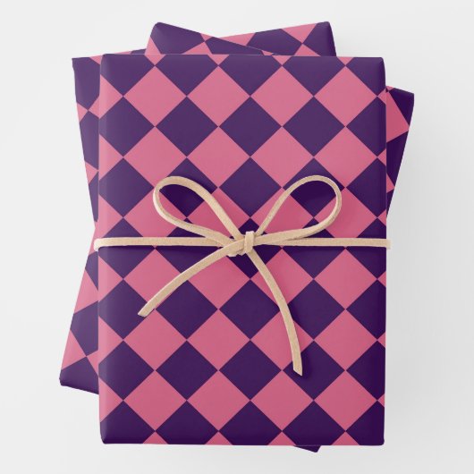 Lila rosa Schachbrett Diamantmuster Geschenkpapier Set (Beispiel)