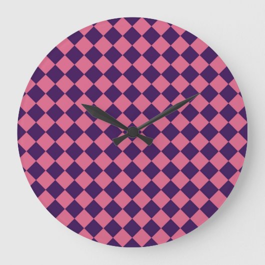 Lila rosa Schachbrett Diamantmuster Große Wanduhr (Vorderseite)