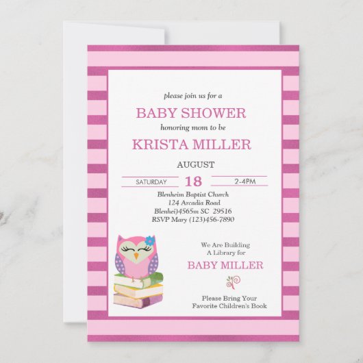 Lila rosa Schale mit Bücherdusche Einladung (Vorderseite)