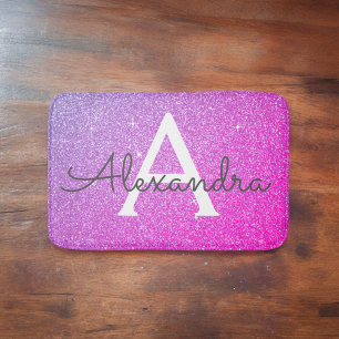Lila rosa Schein-Glitzer-Monogramm-Name Badematte
