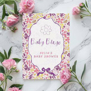 Lila Rosa Schleife Wildblumen Blüten Baby Shower Einladung