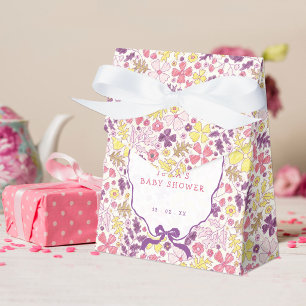 Lila Rosa Schleife Wildblumen Blüten Baby Shower Geschenkschachtel
