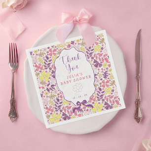 Lila Rosa Schleife Wildblumen Blüten Baby Shower Serviette