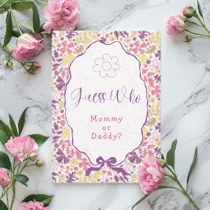 Lila Rosa Schleife Wildblumenblüten Babyparty Einladung