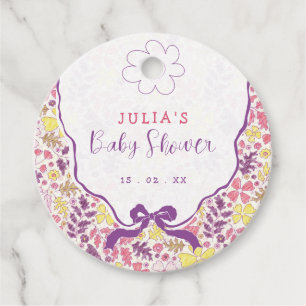 Lila Rosa Schleife Wildblumenblüten Babyparty Geschenkanhänger