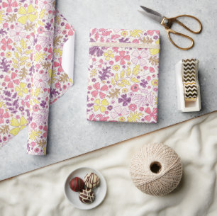 Lila Rosa Schleife Wildblumenblüten Babyparty Geschenkpapier