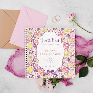 Lila Rosa Schleife Wildblumenblüten Babyparty Notizblock
