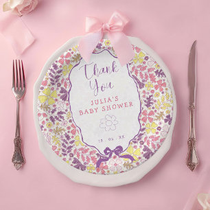 Lila Rosa Schleife Wildblumenblüten Babyparty Pappteller
