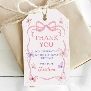 Lila Rosa Schleifen Schmetterling Geburtstagsfeier Geschenkanhänger