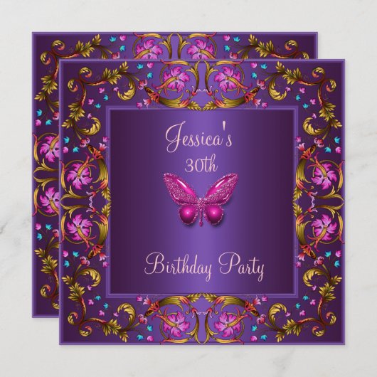 Lila Rosa-Schmetterling, 30. Geburtstag Party Einladung (Vorne/Hinten)