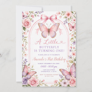 Lila Rosa Schmetterling Erste Geburtstagseinladung Einladung