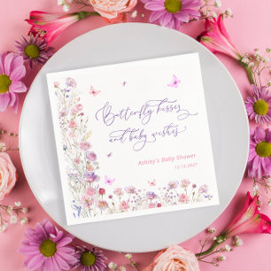 Lila Rosa Schmetterling Küsst Mädchen Baby Shower Serviette