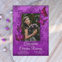 Lila, rosa Schmetterling Quinceanera Einladung