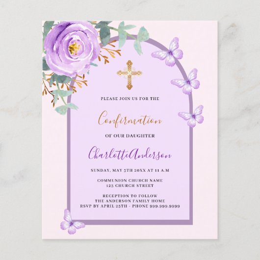 Lila rosa Schmetterlinge Bogenpreisbestätigung (Vorderseite)