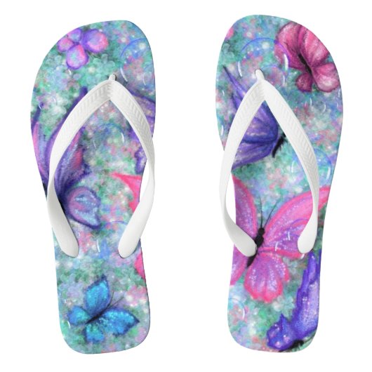 Lila rosa Schmetterlinge Flip Flops Badesandalen (Fußbett)