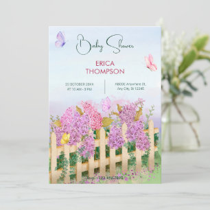 Lila Rosa Schmetterlinge Gartenbabydusche Einladung