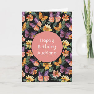 Lila Rosa Schmetterlinge Gelbe Blumen Geburtstag Karte