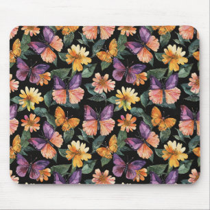 Lila Rosa Schmetterlinge Gelbe Blumen Mousepad