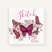 Lila rosa Schmetterlinge mit Namen Sketchbook Notizblock (Vorderseite)