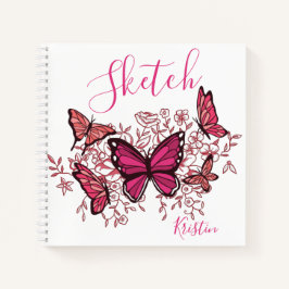 Lila rosa Schmetterlinge mit Namen Sketchbook Notizblock