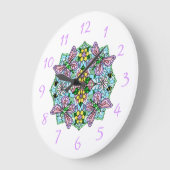 Lila, rosa Schmetterlinge und Blume Mandala Große Wanduhr (Winkel)