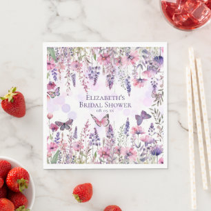 Lila rosa Schmetterlinge und Wildblumen Blumen Serviette