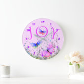 Lila rosa Schmetterlingsklemme - Sommerfreude Große Wanduhr (Zuhause)