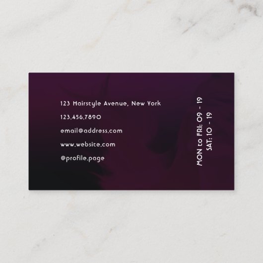 Lila rosa schwarzes Haar Visitenkarte (Rückseite)