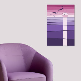 Lila Rosa Seevögel beim Sonnenuntergang Vektor Kun Poster