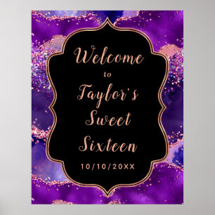 Lila Rosa Sequenzen Agate 16 . Geburtstag Willkomm Poster