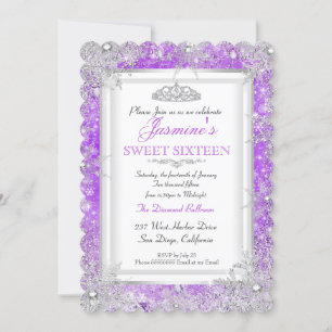 Lila Rosa Silber Winter Wonderland Sweet 16 Einladung