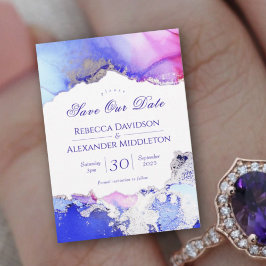Lila-rosa-silberne Abstrakte Hochzeit Save The Date