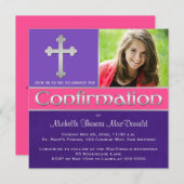 Lila, rosa, Silver Confirmation Foto Einladung (Vorne/Hinten)
