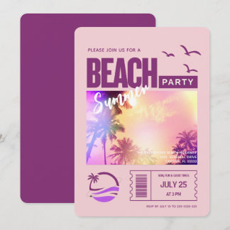Lila Rosa Sommer-Strandparty Einladung