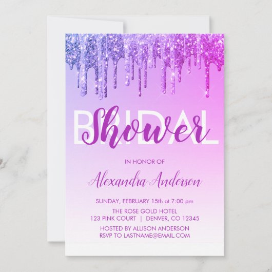 Lila rosa Sparkle Glitzer Brautparty Einladung (Vorderseite)
