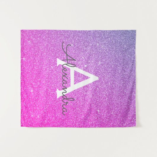 Lila-Rosa-Sparkle-Glitzer-Monogramm-Tapestyle Wandteppich (Vorderseite (Horizontal))