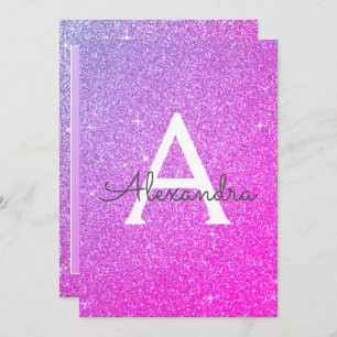 Lila rosa Sparkle Glitzer Taufe Einladung