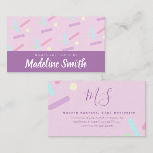 Lila rosa Sprinklen Mix Kuchen Dekorator hausgemac Visitenkarte (Vorne/Hinten)