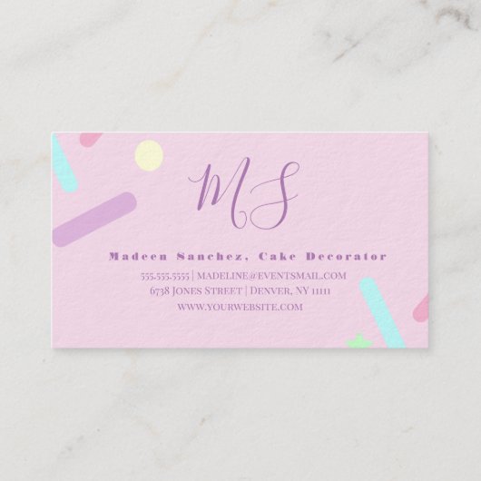 Lila rosa Sprinklen Mix Kuchen Dekorator hausgemac Visitenkarte (Rückseite)