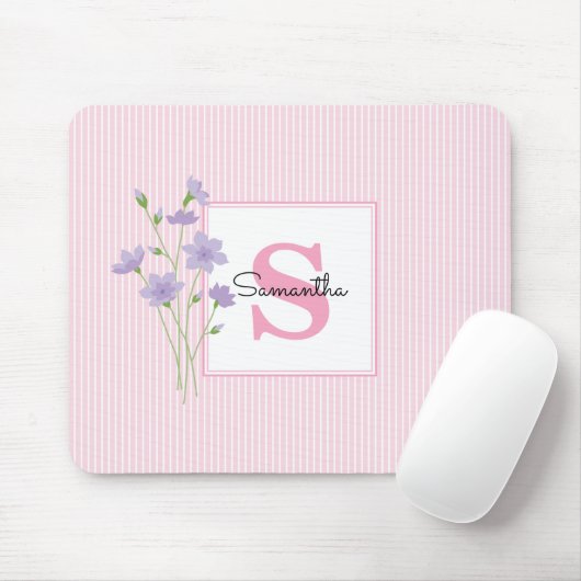 Lila Rosa Streifen Mit Monogramm Mousepad (Mit Mouse)
