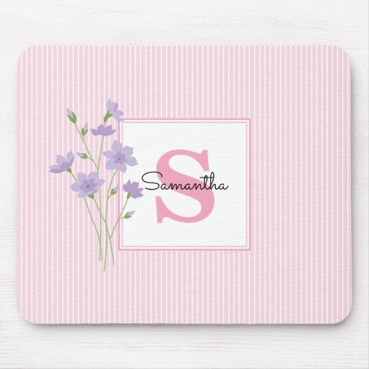 Lila Rosa Streifen Mit Monogramm Mousepad (Vorne)