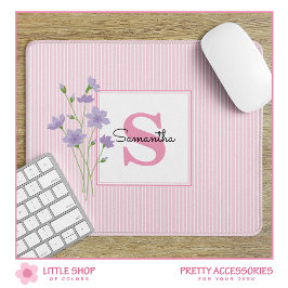 Lila Rosa Streifen Mit Monogramm Mousepad