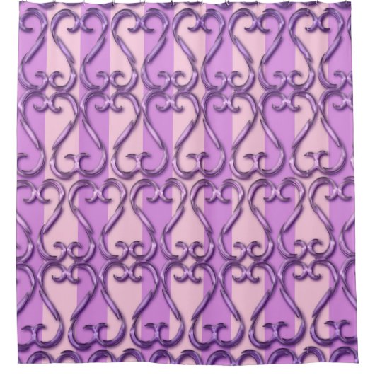 Lila rosa Streifen Weichteile gewirbelte Herzen Duschvorhang (Vorderseite)