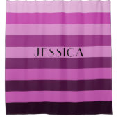 Lila rosa Streifenmuster Personalisierter Name Duschvorhang (Vorderseite)