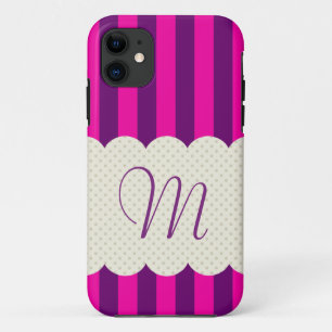 Lila Rosa Stripes Polka-Punkt-Monogramm Case-Mate iPhone Hülle
